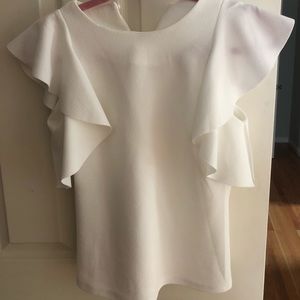 White Ruffle sleeve top- XS